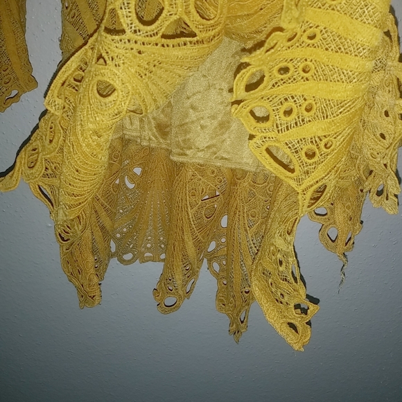 Blueprint Leni M Applique Lace Long Sleeved Mustard Yellow Mini Dress - Picture 7 of 10